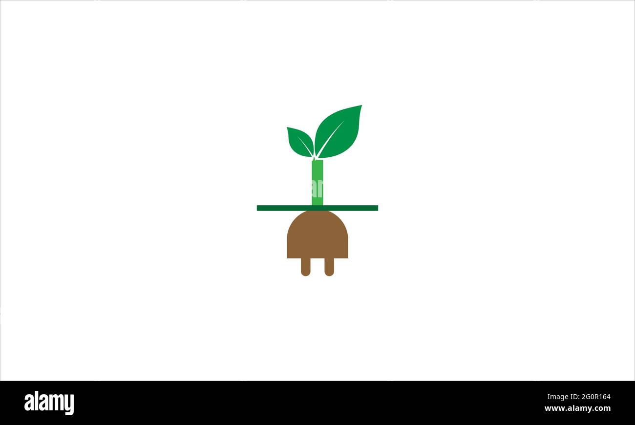 Icona della centrale elettrica Eco Energy o pianta con il logo del bullone elettrico, illustrazione vettoriale Illustrazione Vettoriale