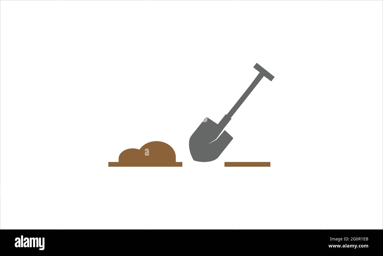 Pala utensile per il giardinaggio lavoro sporco Spade terreno icona Logo disegno modello vettoriale Illustrazione Vettoriale