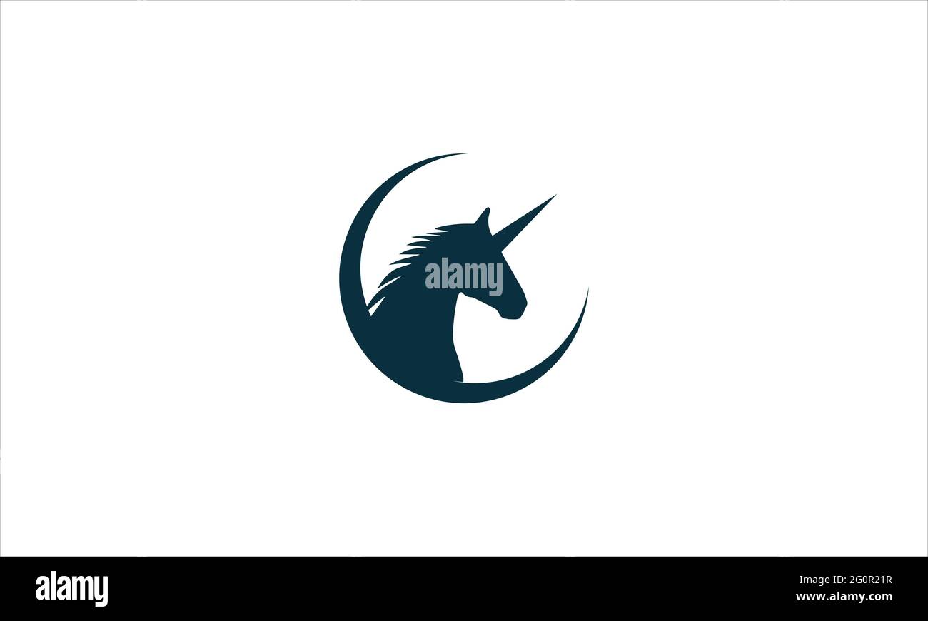 Logo a cavallo con un'illustrazione del design del logo a forma di icona a forma di luna a mezzaluna Illustrazione Vettoriale