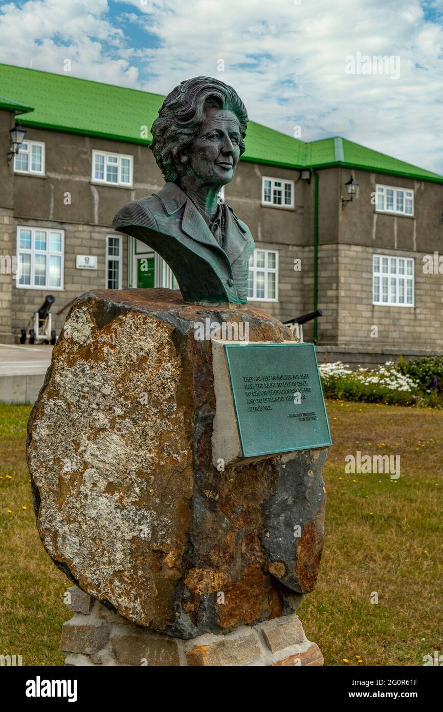 Margaret Thatcher statua, Stanley, Isole Falkland Foto Stock