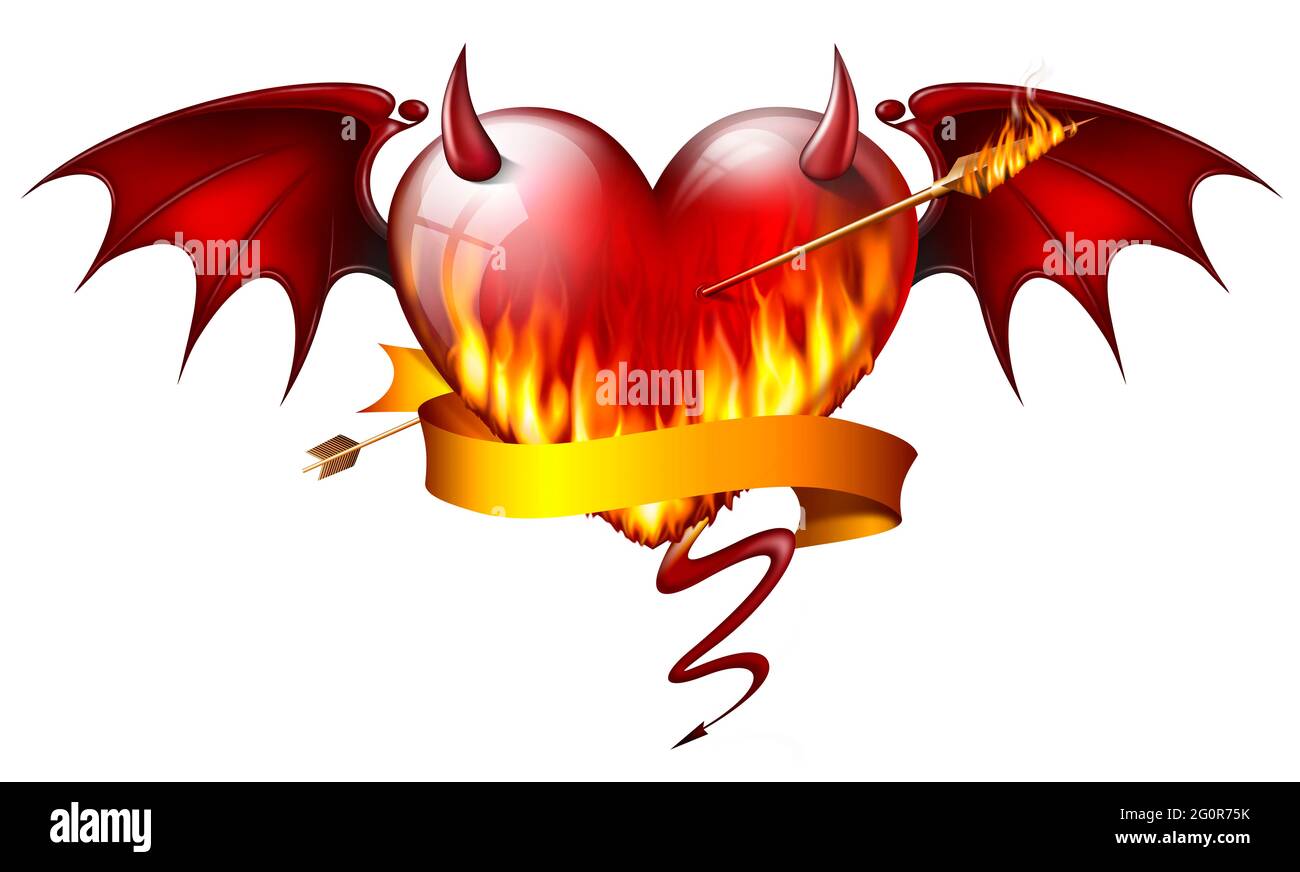 hart rosso ardente con ali Foto Stock