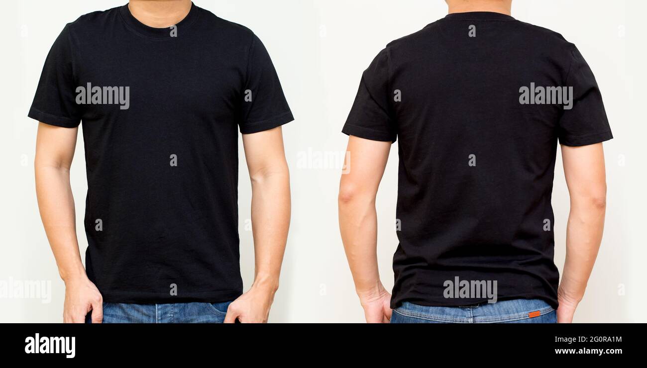T Shirt nera fronte e retro modello Mock up per la stampa di design Foto stock Alamy
