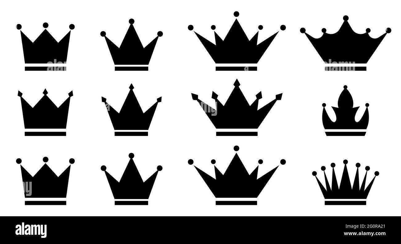 Set di icone a corona. Royal Crown icone collezione. Illustrazione vettoriale Illustrazione Vettoriale