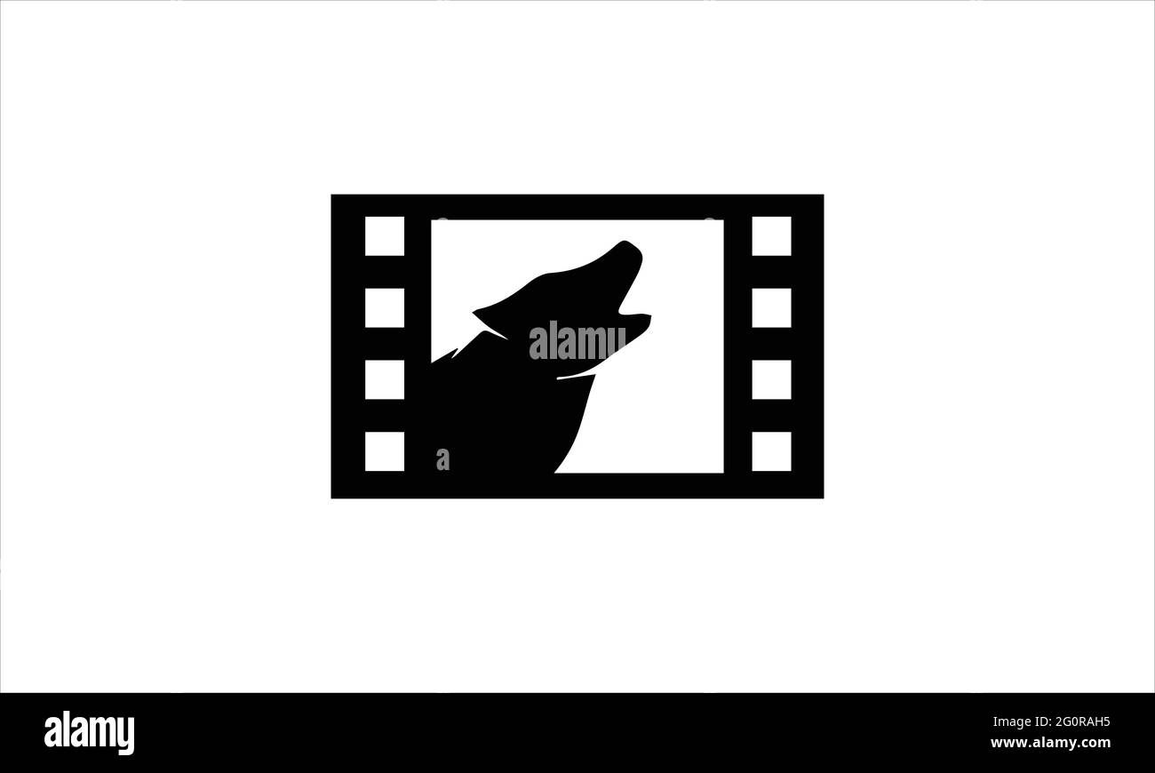 Testa di cane lungo il vettore modello di disegno di log di Filmstrip Illustrazione Vettoriale