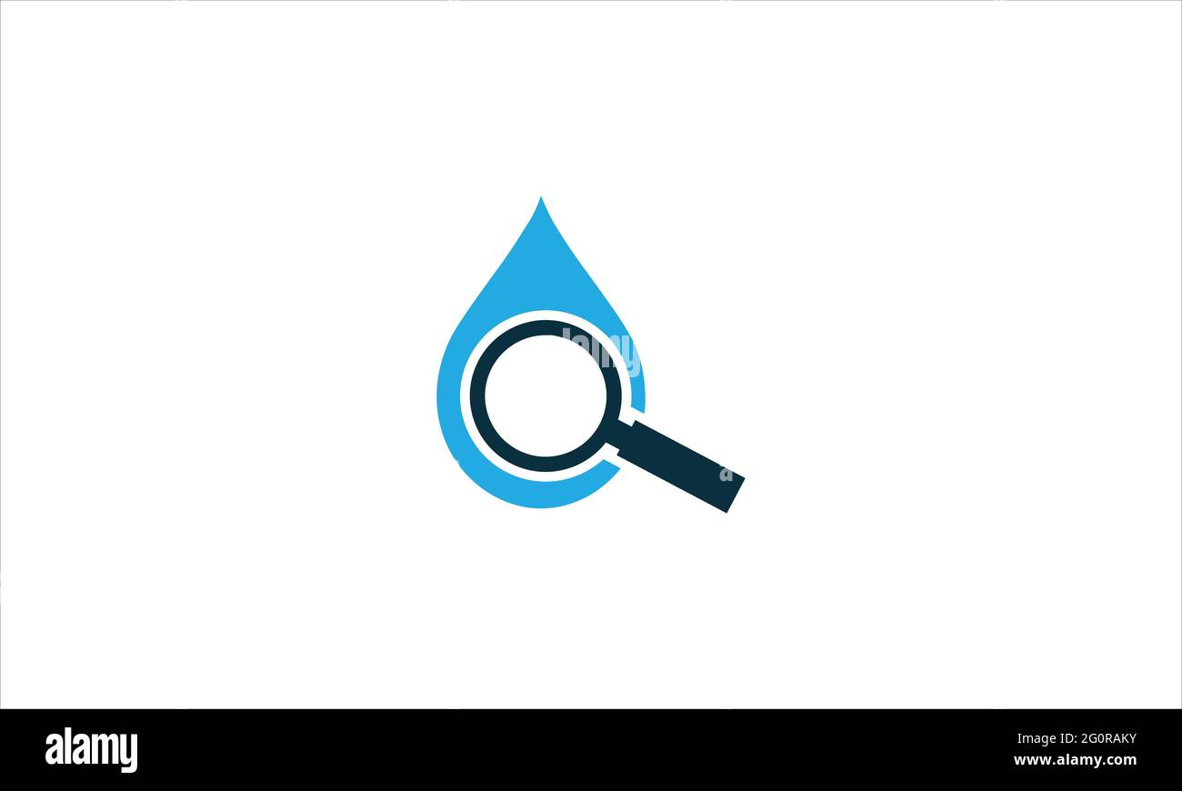 Design con logo a lente d'ingrandimento combinato con gocce d'acqua. Illustrazione vettoriale Illustrazione Vettoriale