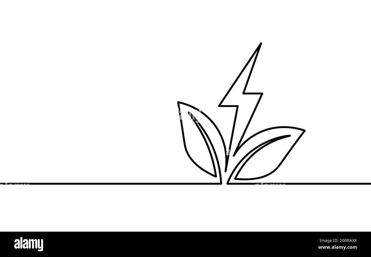 Concetto di energia verde a linea continua. Alimentazione elettrica ricaricabile per un accumulo di energia sostenibile. Ricarica della batteria soluzione pianeta eco-globale. Mano Illustrazione Vettoriale