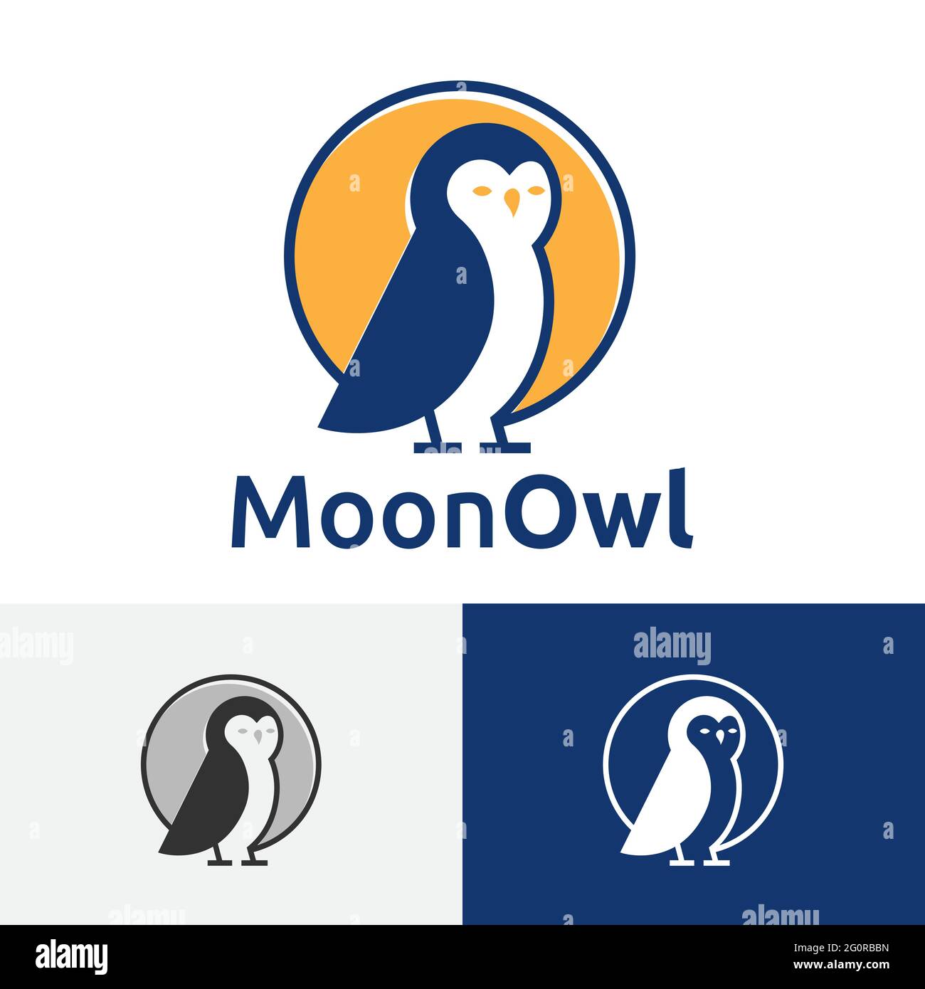 Simbolo del logo dell'uccello della gufo della luna piccola della notte Illustrazione Vettoriale