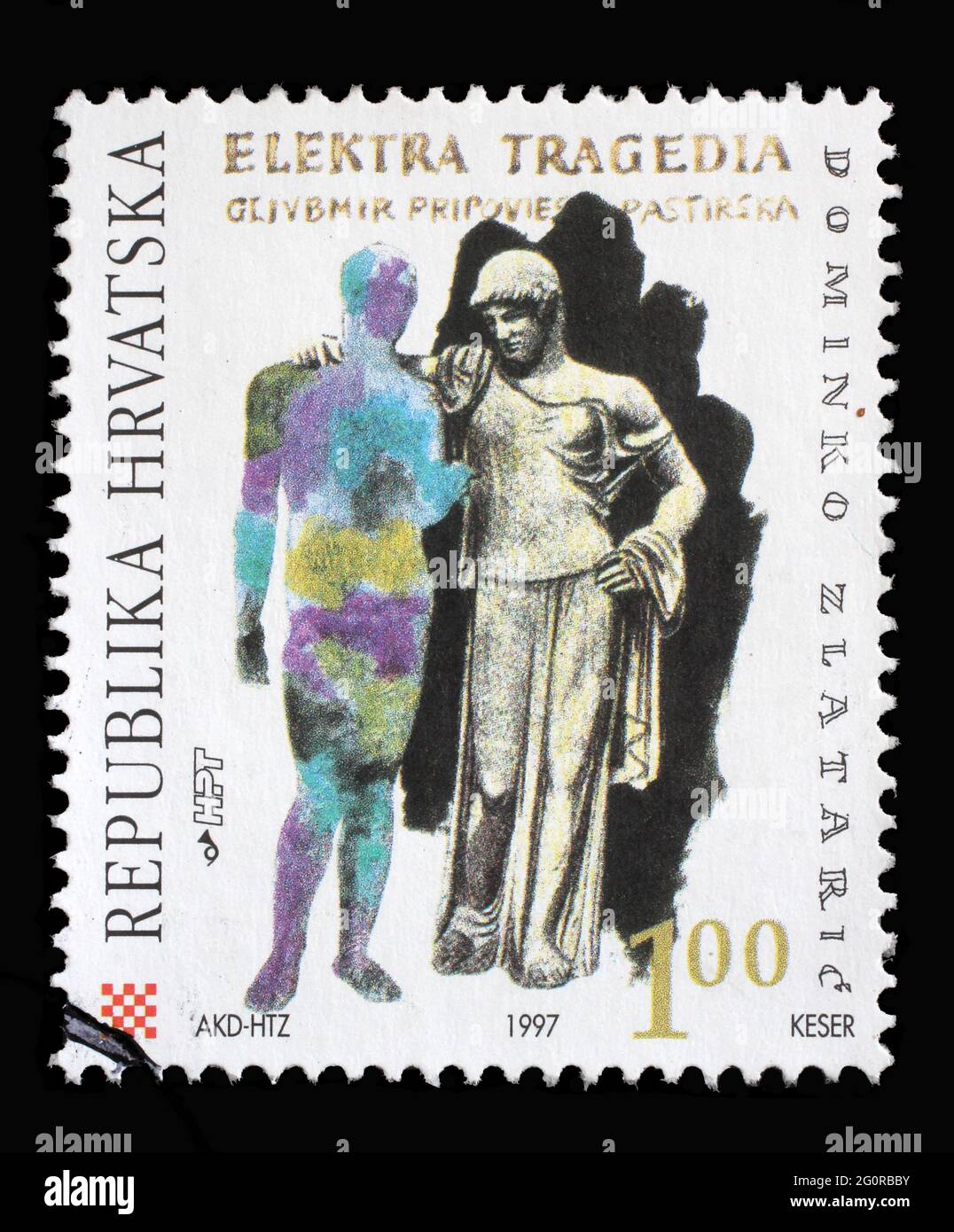 Un francobollo stampato in Croazia dedicato a Dominiko Zlataric, poeta e traduttore ragusano, circa 1997 Foto Stock