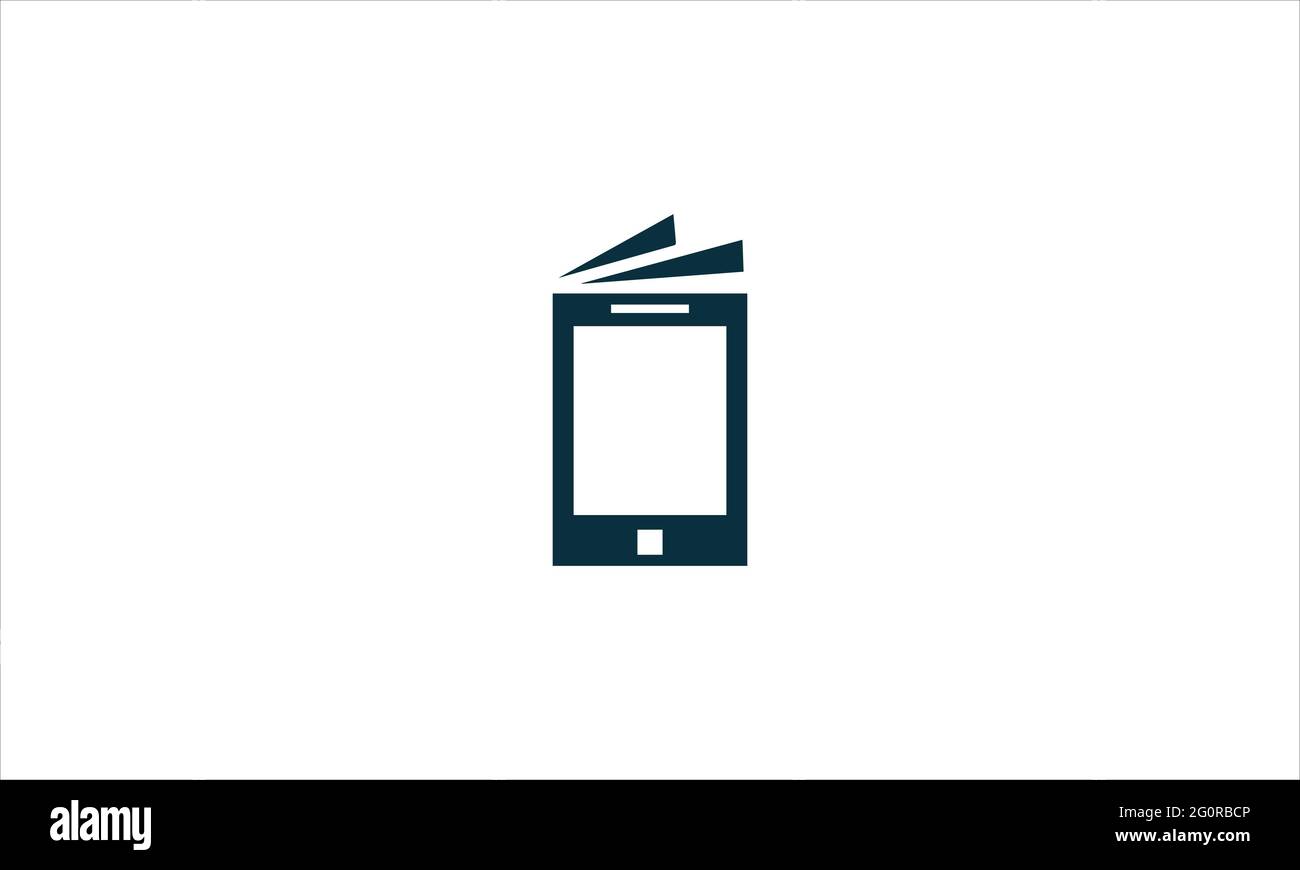 Disegno del logo dell'icona del libro digitale o illustrazione vettoriale del simbolo della libreria online Illustrazione Vettoriale