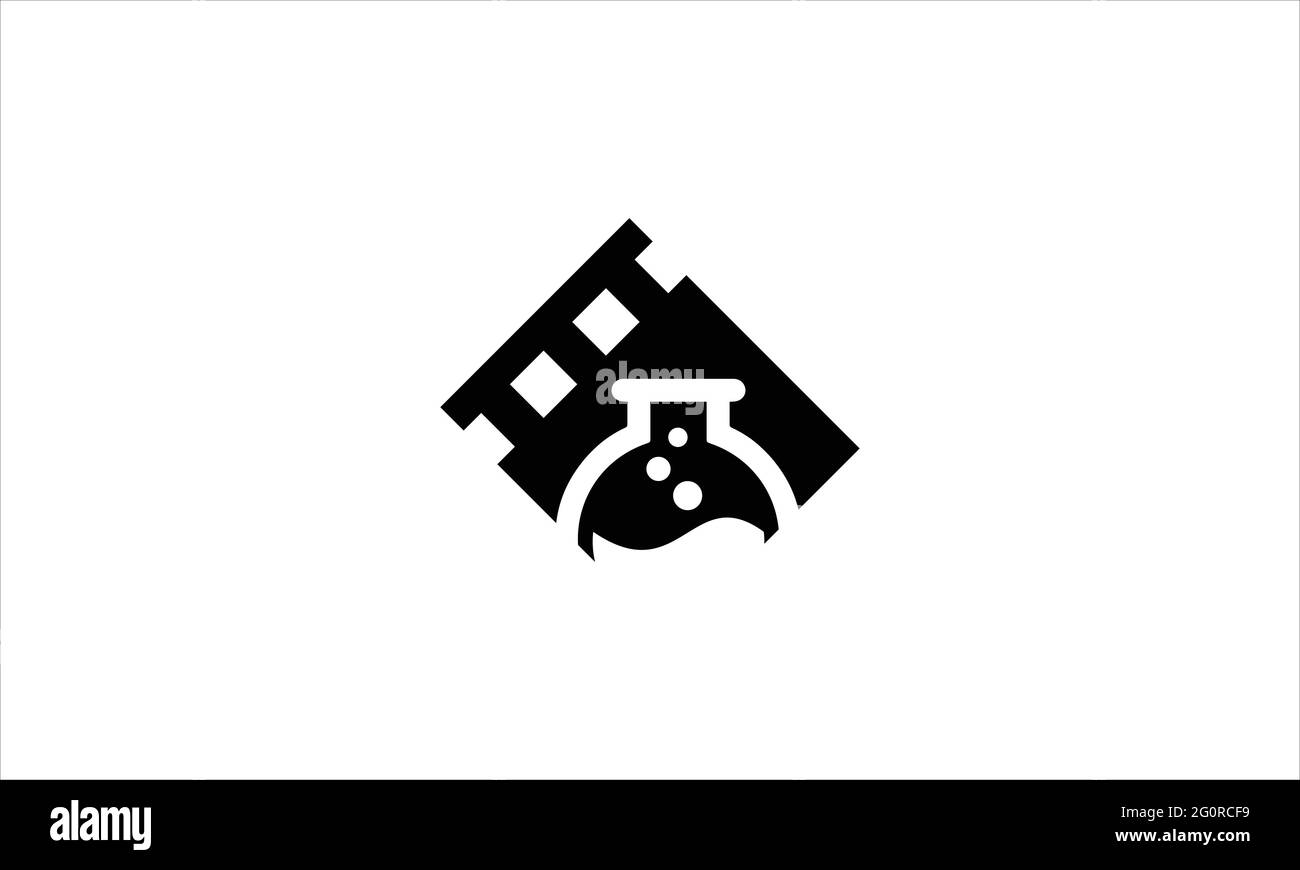 Filmstrip con logo icona fiasca da laboratorio o simbolo dell'icona del filmato da laboratorio Illustrazione Vettoriale