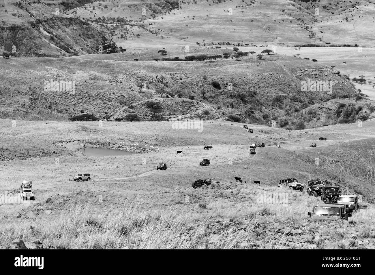 H, SUD AFRICA - 06 gennaio 2021: Harrismith, Sud Africa - 02 2015 ottobre: Addestramento del driver del percorso di montagna 4x4 al Camp Jeep nel Drakensberg Foto Stock
