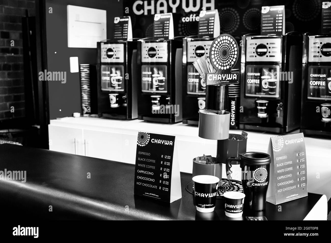 JOHANNESBURG, SUD AFRICA - 06 Gen 2021: Pretoria, Sud Africa - 07 2014 Novembre: Pop up Coffee Shop presso la stazione ferroviaria Foto Stock