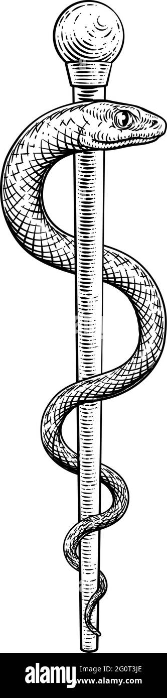 Rod of Asclepius simbolo del serpente medico d'epoca Illustrazione Vettoriale