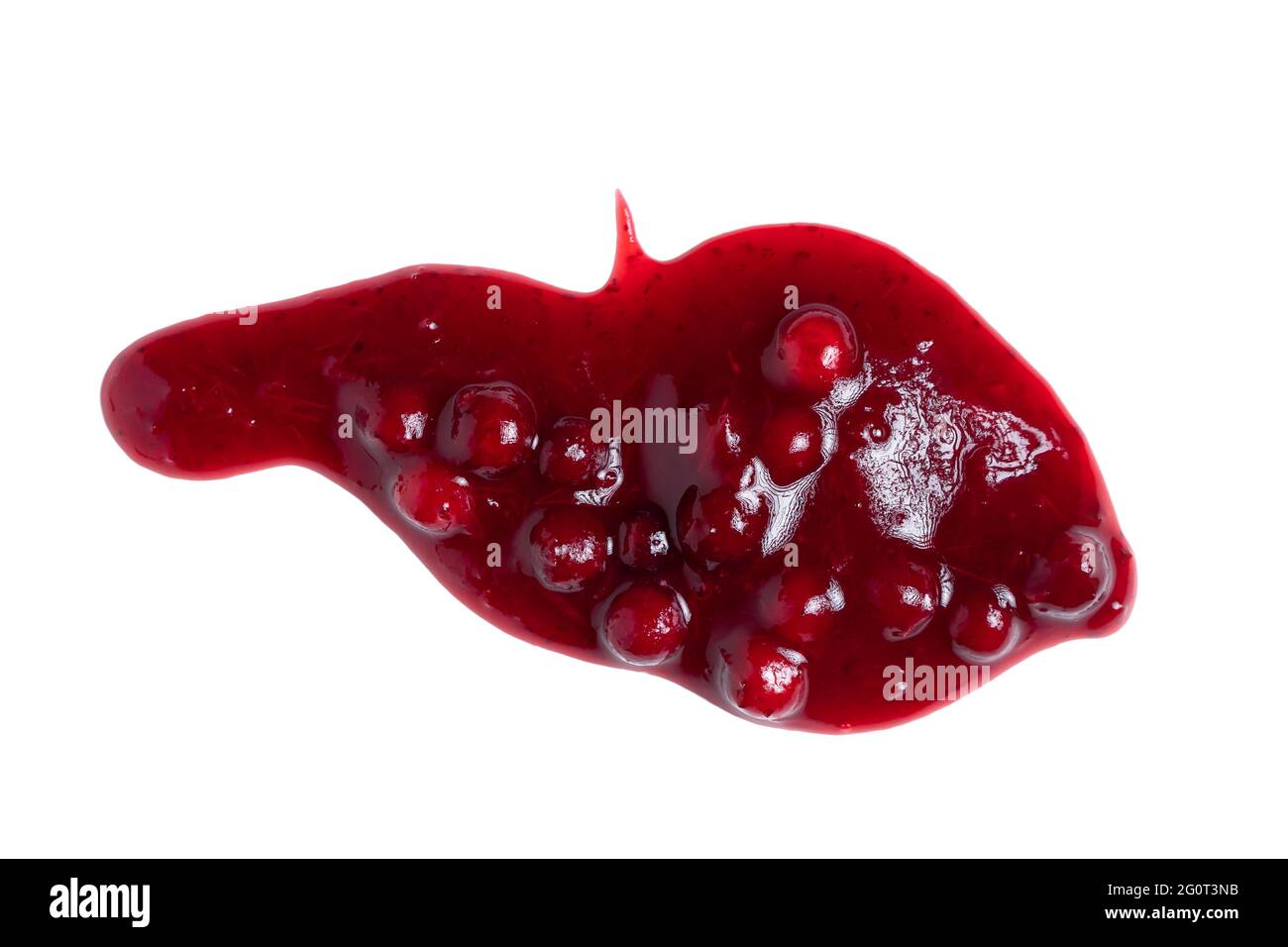 Blot di salsa di lingonberry matura fresca isolato su sfondo bianco, vista dall'alto Foto Stock