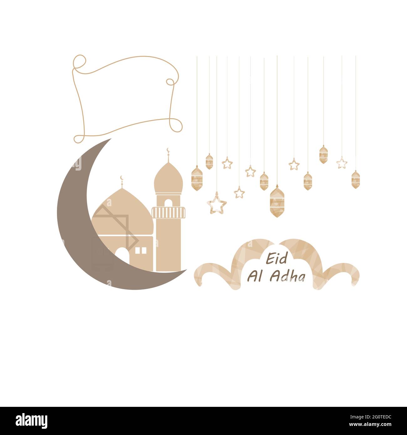Moderno disegno di illustrazione di modello Eid al-Adha con icone minimaliste e capra luna e luci minimaliste Illustrazione Vettoriale