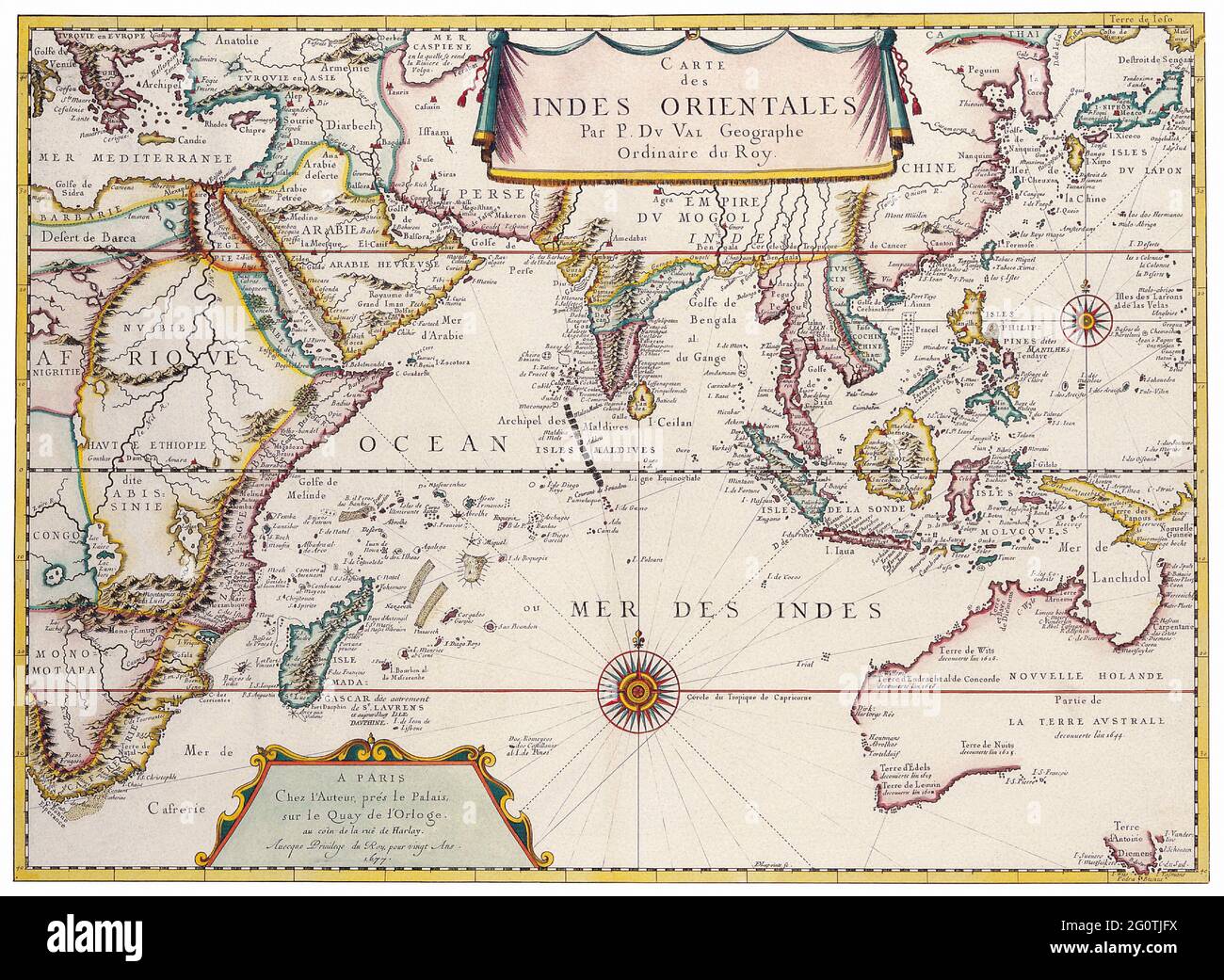World Print, Old World Map, Antique World Map, Vintage World Map, retro World Map, Antiche carte del mondo Mappa del Sud Est Asiatico Pierre Duval 1680 Foto Stock