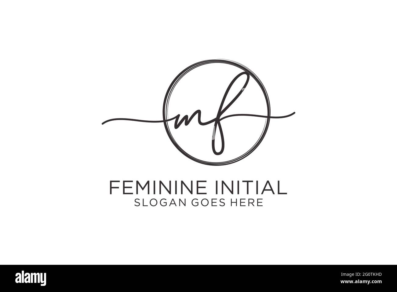 Logo MF scritto a mano con logo vettoriale a forma di cerchio di firma iniziale, matrimonio, moda, floreale e botanico con modello creativo. Illustrazione Vettoriale