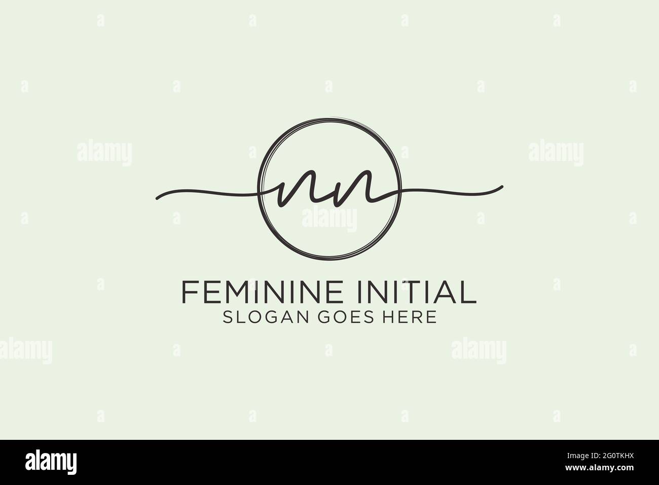 Logo NN manoscritto con logo vettoriale a forma di cerchio di firma iniziale, matrimonio, moda, floreale e botanico con template creativo. Illustrazione Vettoriale