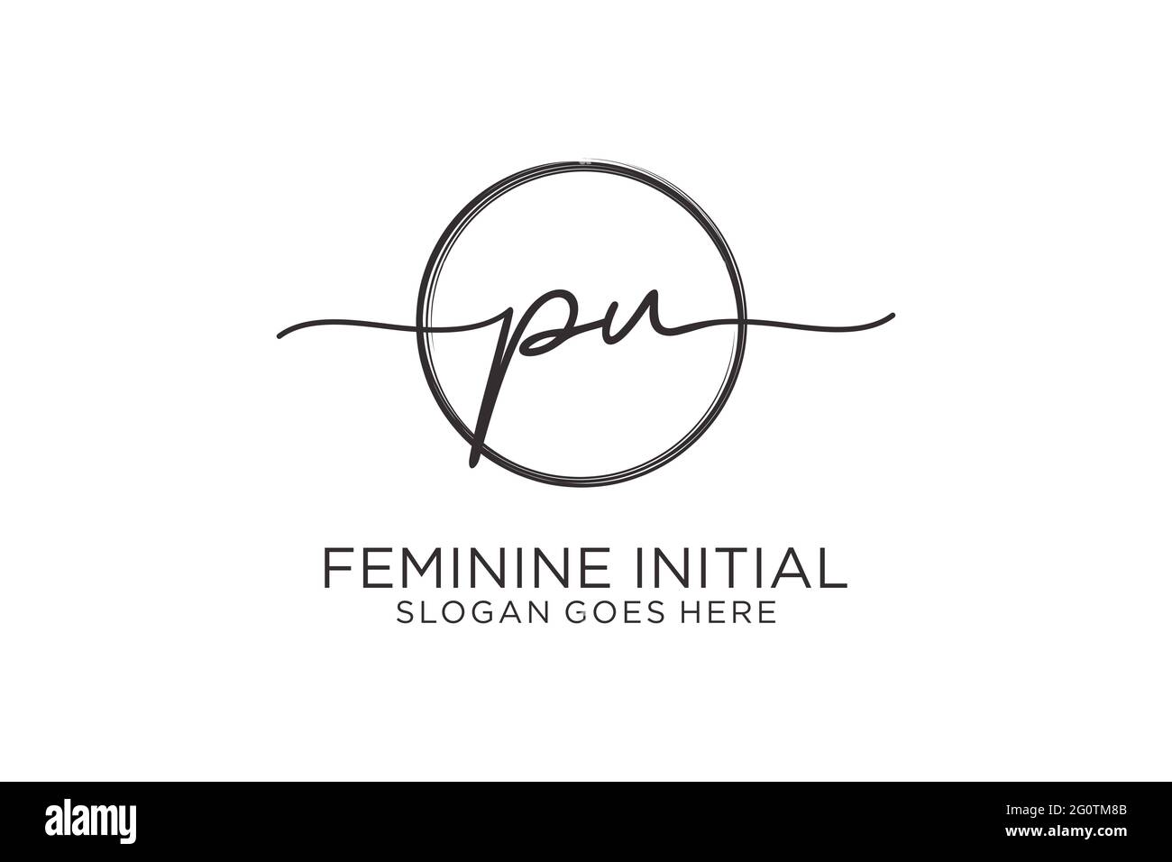 Logo in PU manoscritto con logo vettoriale a forma di cerchio di firma iniziale, matrimonio, moda, floreale e botanico con template creativo. Illustrazione Vettoriale