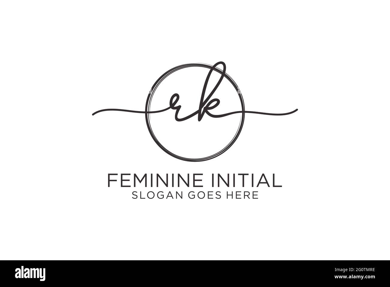 Logo RK manoscritto con logo vettoriale a forma di cerchio di firma iniziale, matrimonio, moda, floreale e botanico con template creativo. Illustrazione Vettoriale