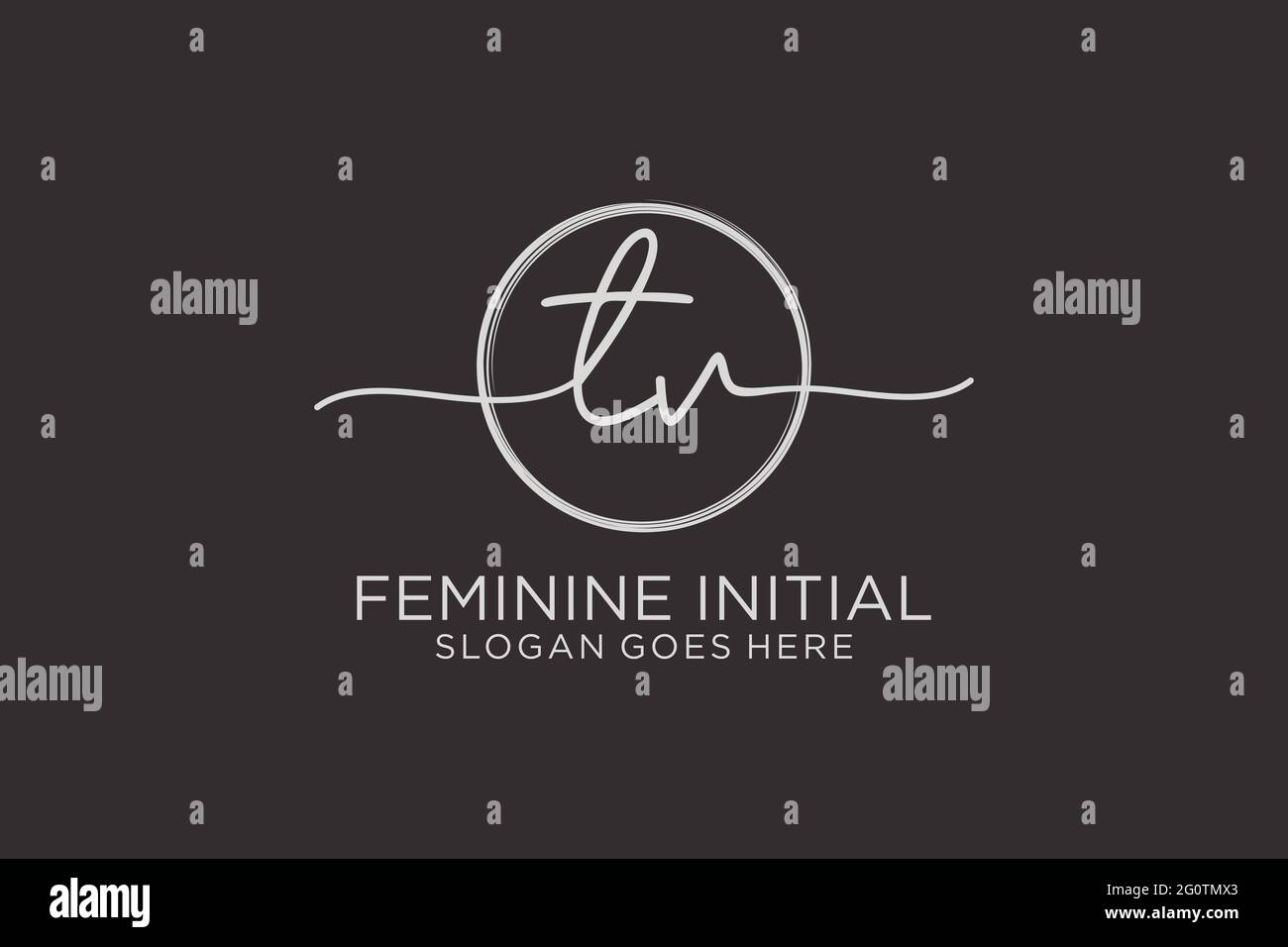 Logo per la scrittura a mano della TV con logo vettoriale a forma di cerchio di firma iniziale, matrimonio, moda, floreale e botanico con template creativo. Illustrazione Vettoriale