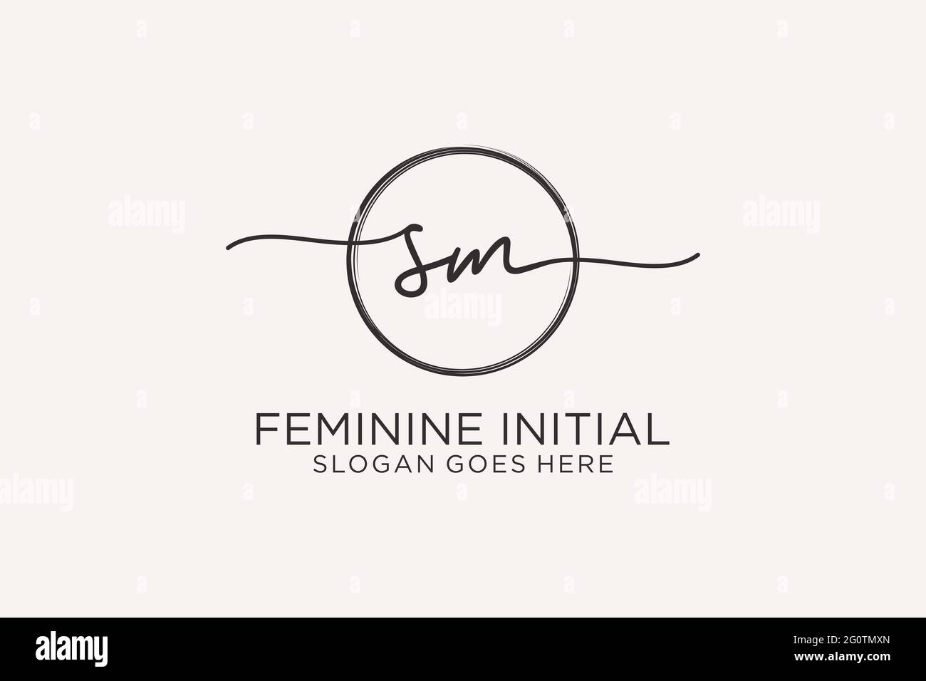 Logo SM manoscritto con logo vettoriale a forma di cerchio di firma iniziale, matrimonio, moda, floreale e botanico con template creativo. Illustrazione Vettoriale
