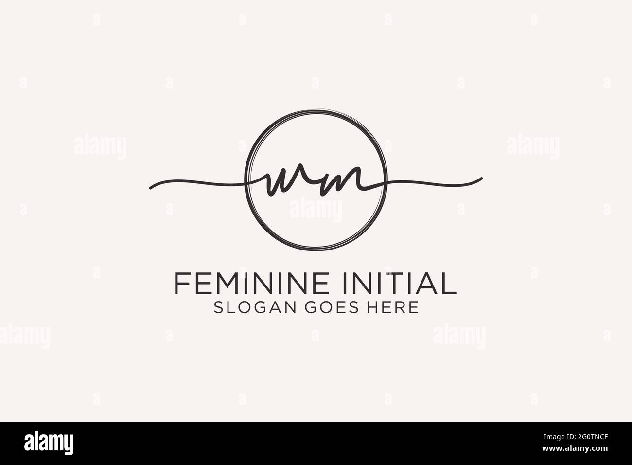 WM Handwriting logo con cerchio modello vettore logo di firma iniziale, matrimonio, moda, floreale e botanico con modello creativo. Illustrazione Vettoriale