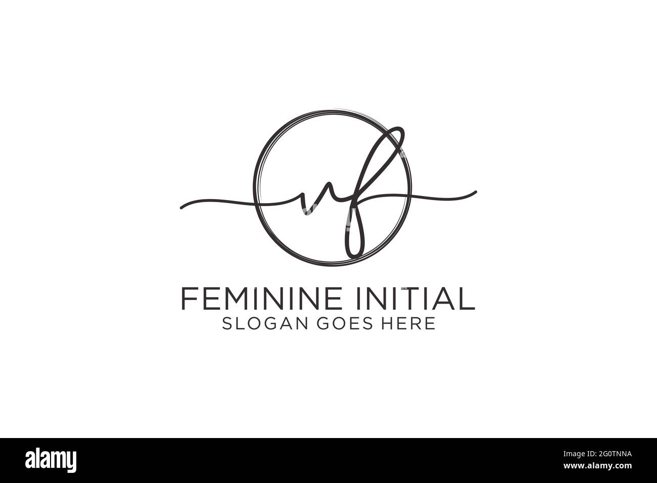 Logo VF manoscritto con dima circolare logo vettoriale di firma iniziale, matrimonio, moda, floreale e botanico con dima creativa. Illustrazione Vettoriale