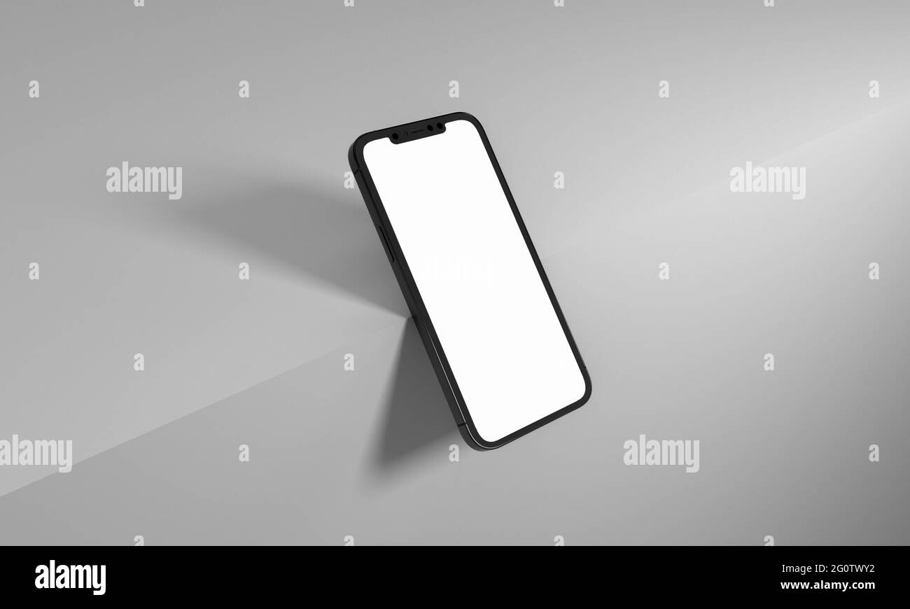 Immagine di rendering 3d generico telefono mock up in un design bianco alto chiave iPhone Foto Stock