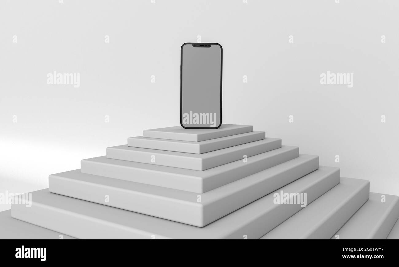 Immagine di rendering 3d generico telefono mock up in un design bianco alto chiave iPhone Foto Stock