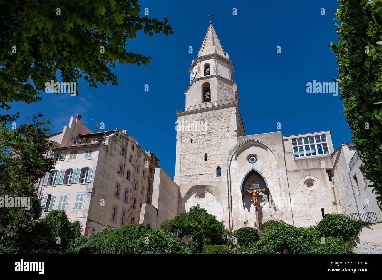 La chiesa parrocchiale di le Panier, Église Notre-Dame-des-Accoules a Place Daviel, Marsiglia Foto Stock