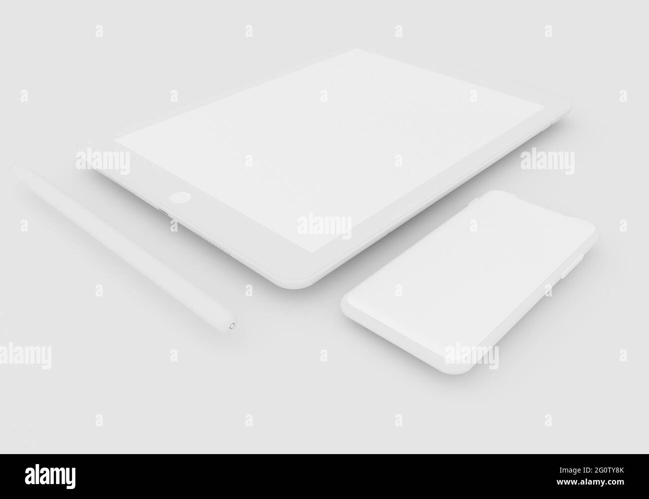 rappresentazione 3d illustrazione telefono generico mock up in un design bianco alto chiave Foto Stock