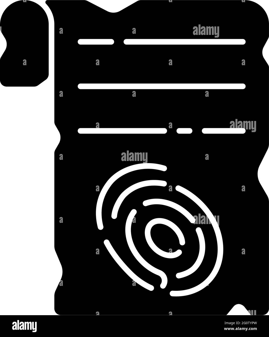 Impronte digitali su un foglio di carta icona glifo nero Illustrazione Vettoriale