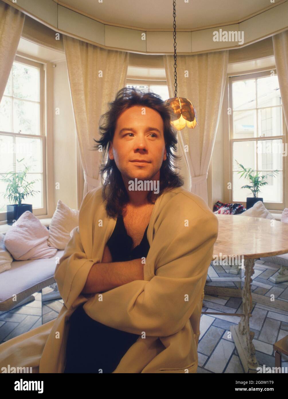 Ritratto di Jim Kerr della band scozzese Simple Minds in Londra circa 1987 Foto Stock