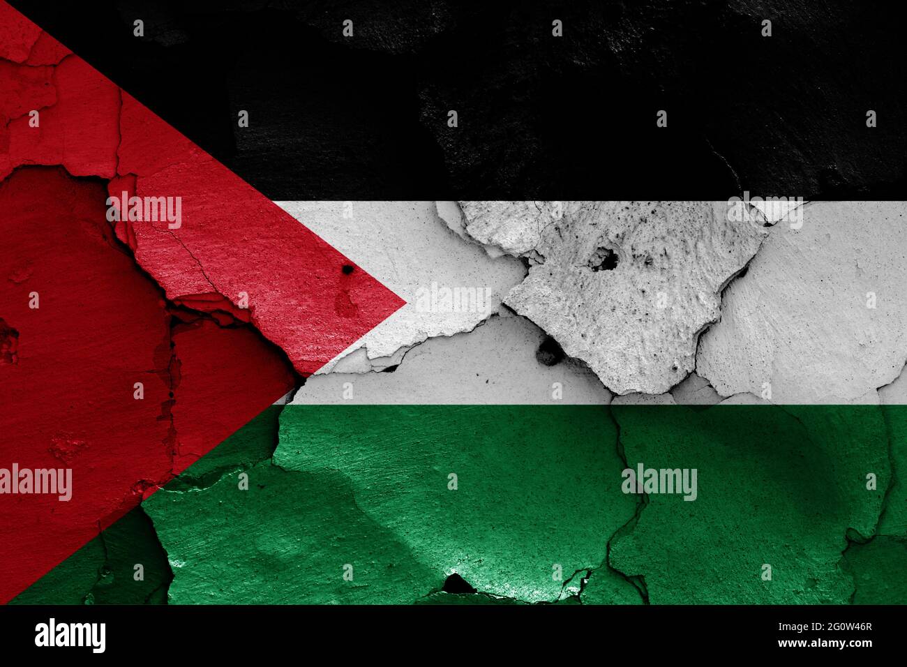 Bandiera della Palestina dipinta su muro fessurato Foto Stock