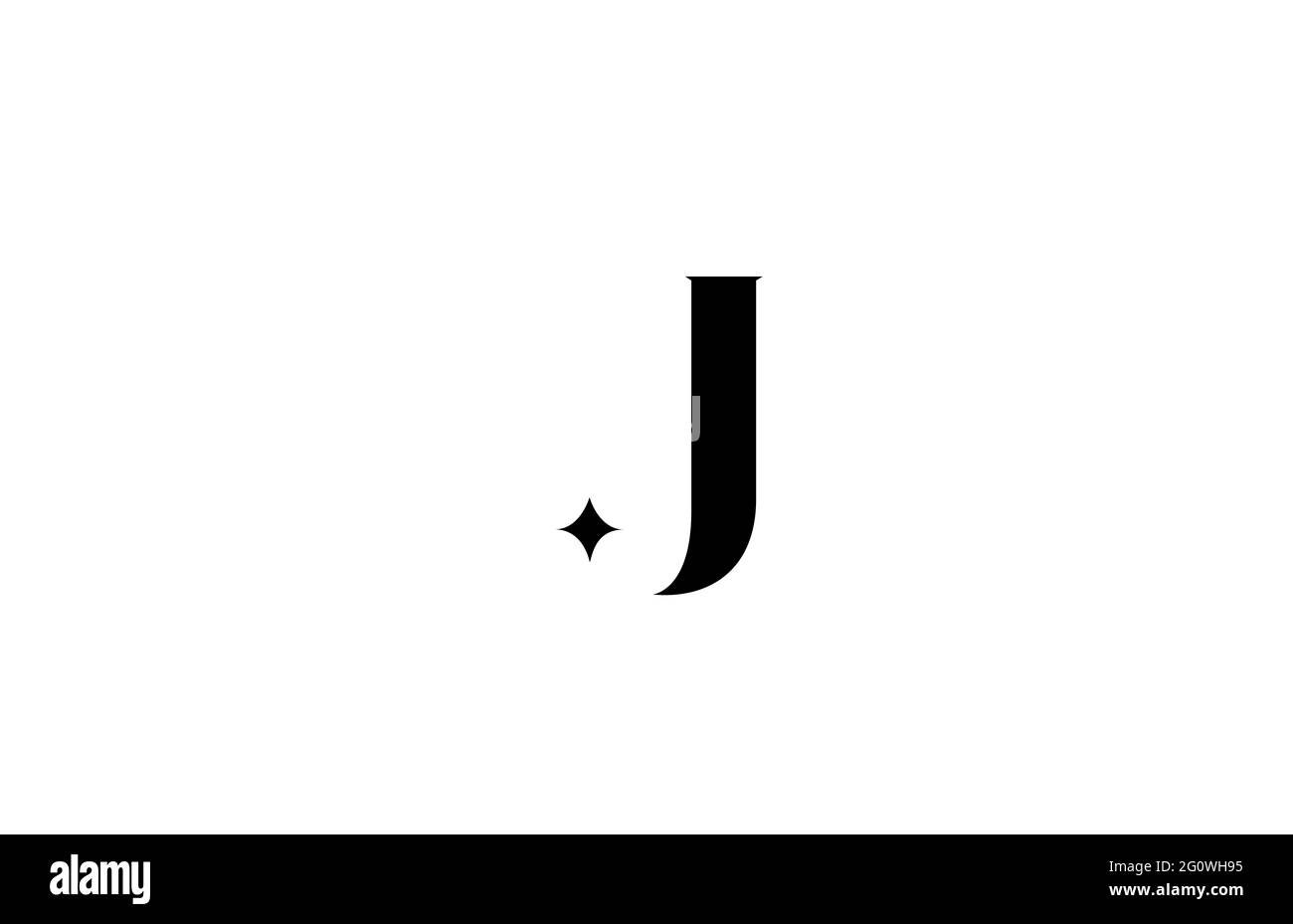 Logo in lettera J in bianco e nero per affari con STAR. Scritte creative per l'azienda. Design delle icone di branding delle identità aziendali Foto Stock