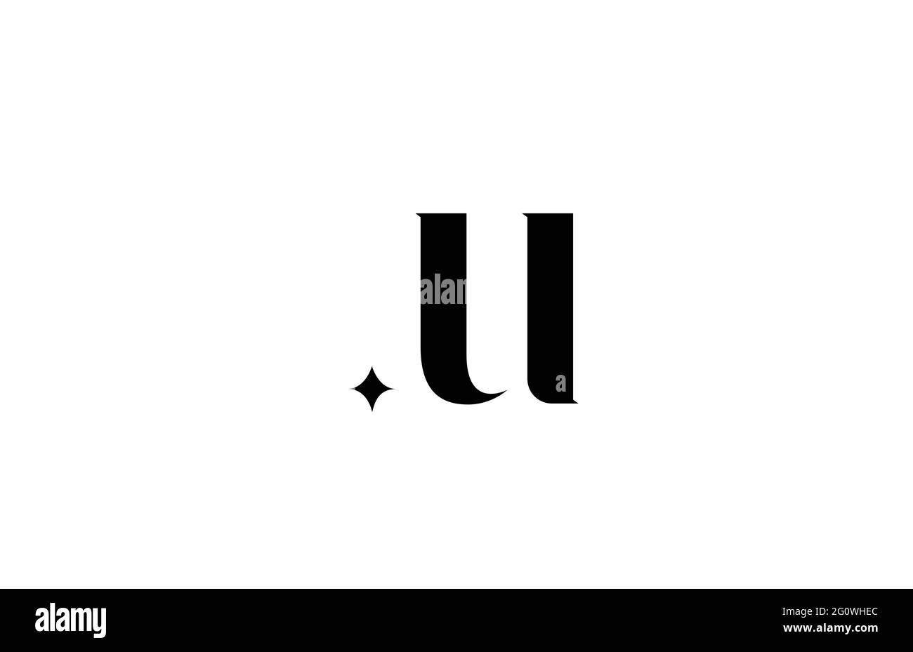 Logo con lettera a U in bianco e nero per affari con STAR. Scritte creative per l'azienda. Design delle icone di branding delle identità aziendali Foto Stock