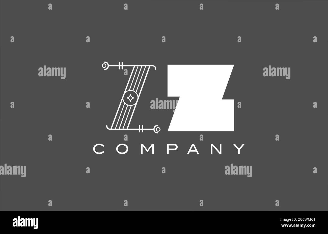 Icona del logo geometrico ZZ Z grigio con lettera alfabetica bianca per l'azienda. Design di combinazione di stile diverso per aziende e aziende Foto Stock