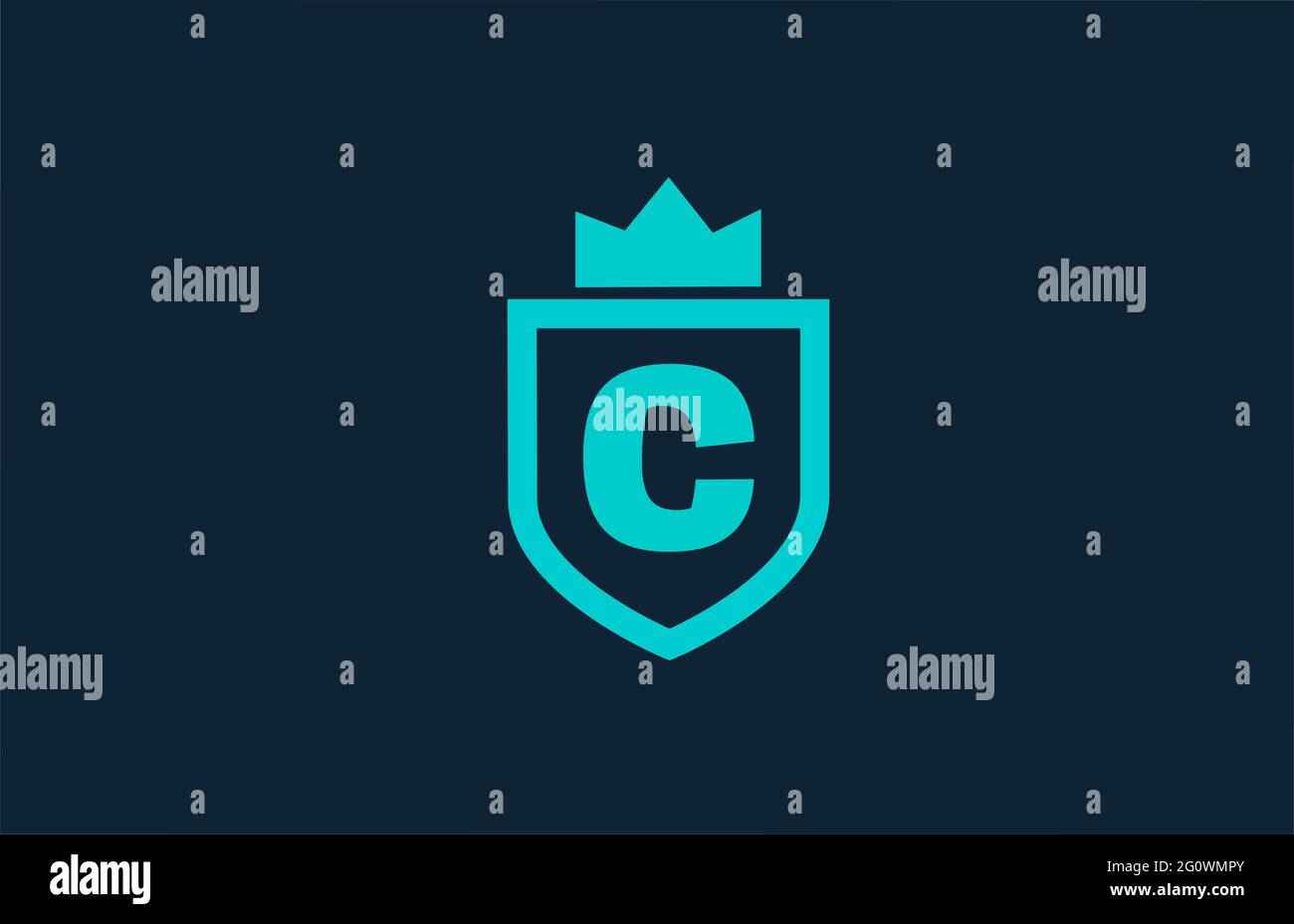 C icona del logo con lettera con lo scudo blu per l'azienda. Design creativo per aziende e affari con King Crown Foto Stock