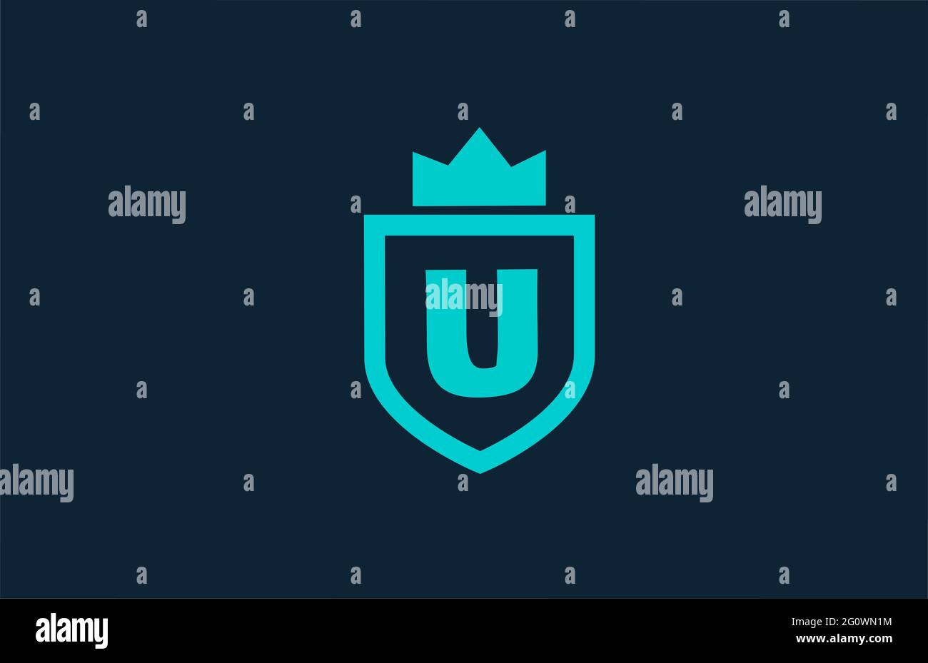 U icona con il logo con lettera con lo scudo blu per l'azienda. Design creativo per aziende e affari con King Crown Foto Stock