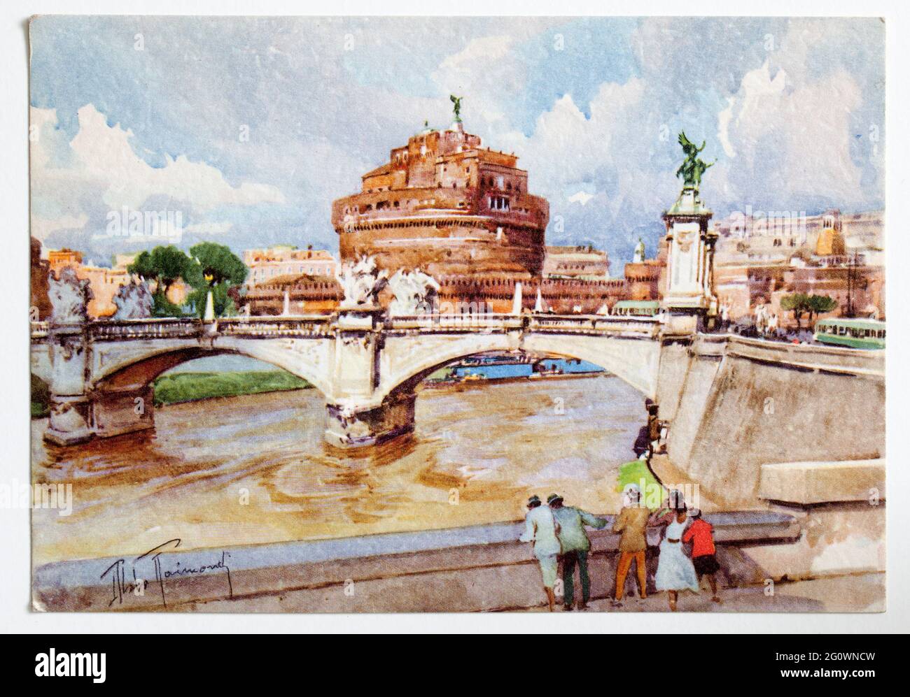 Aquarello d'epoca Cartoline di Roma di Aldo Raimondi Foto Stock
