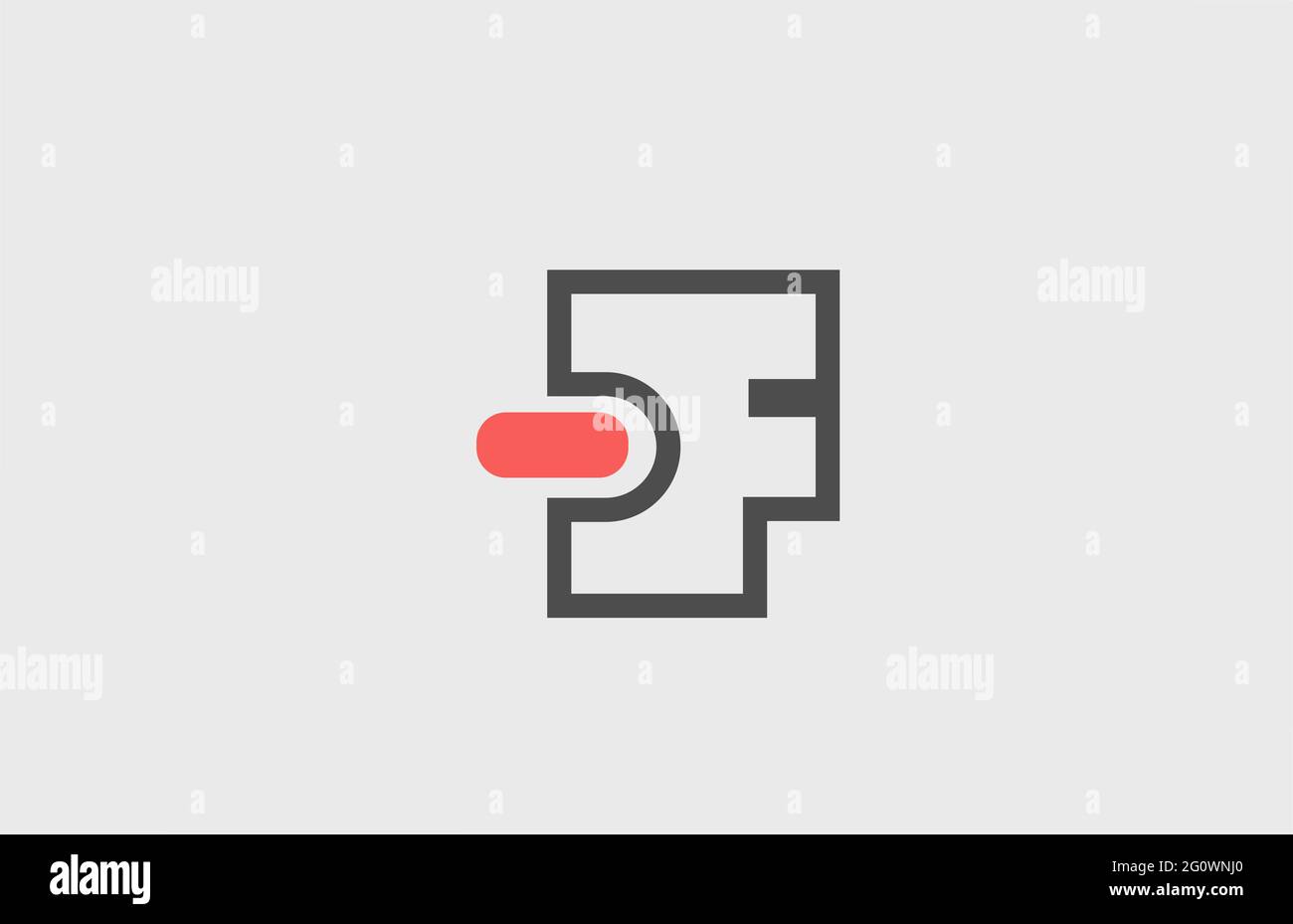 Icona con il logo della lettera dell'alfabeto F grigio rosa. Design geometrico per identità aziendale con linea Foto Stock