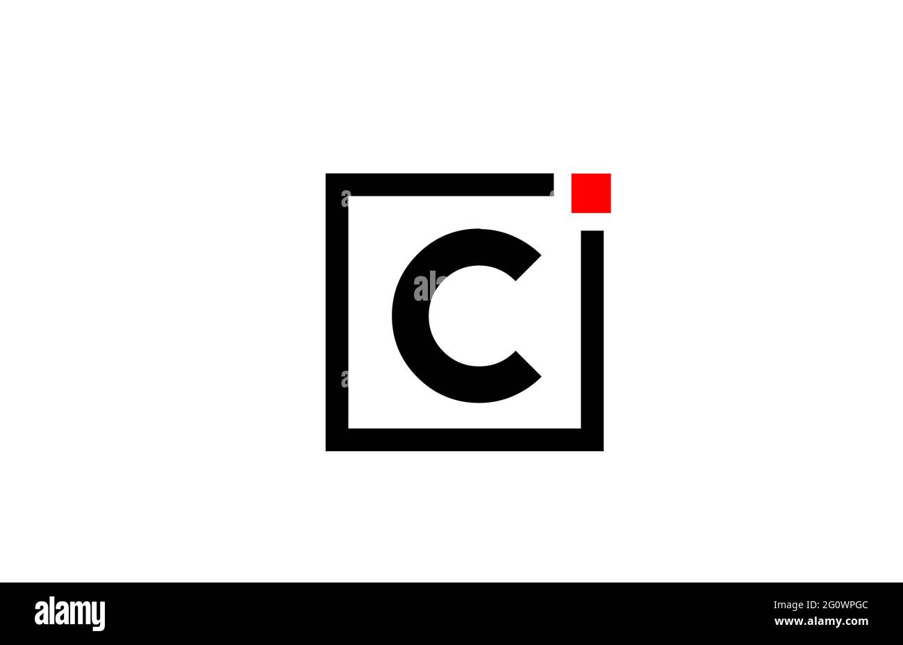 Logo con l'icona della lettera C in bianco e nero. Design aziendale e aziendale con punto quadrato e rosso. Modello di identità aziendale creativa Foto Stock