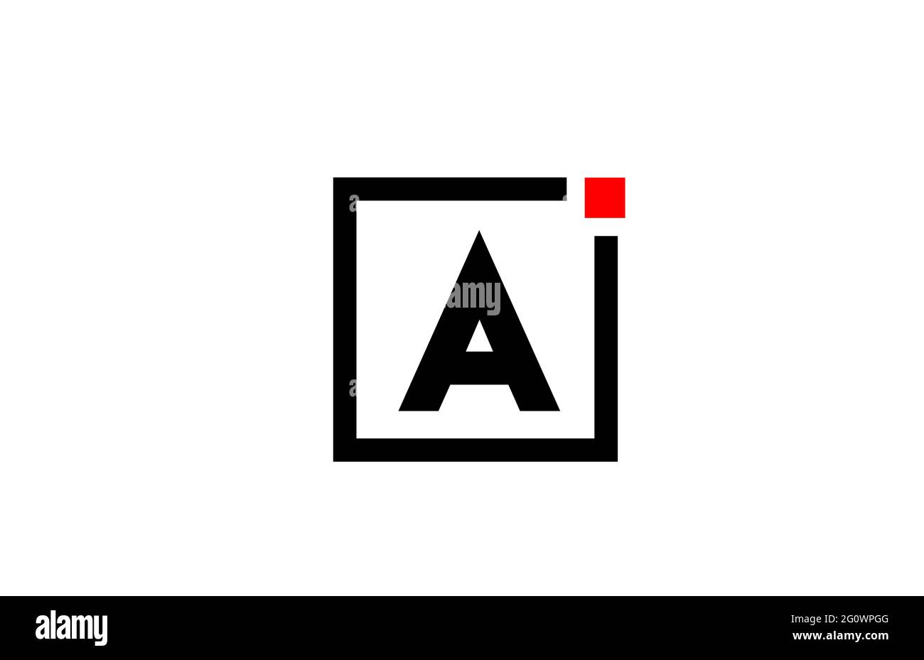 Un logo con l'icona di una lettera alfabetica in bianco e nero. Design aziendale e aziendale con punto quadrato e rosso. Modello di identità aziendale creativa Foto Stock