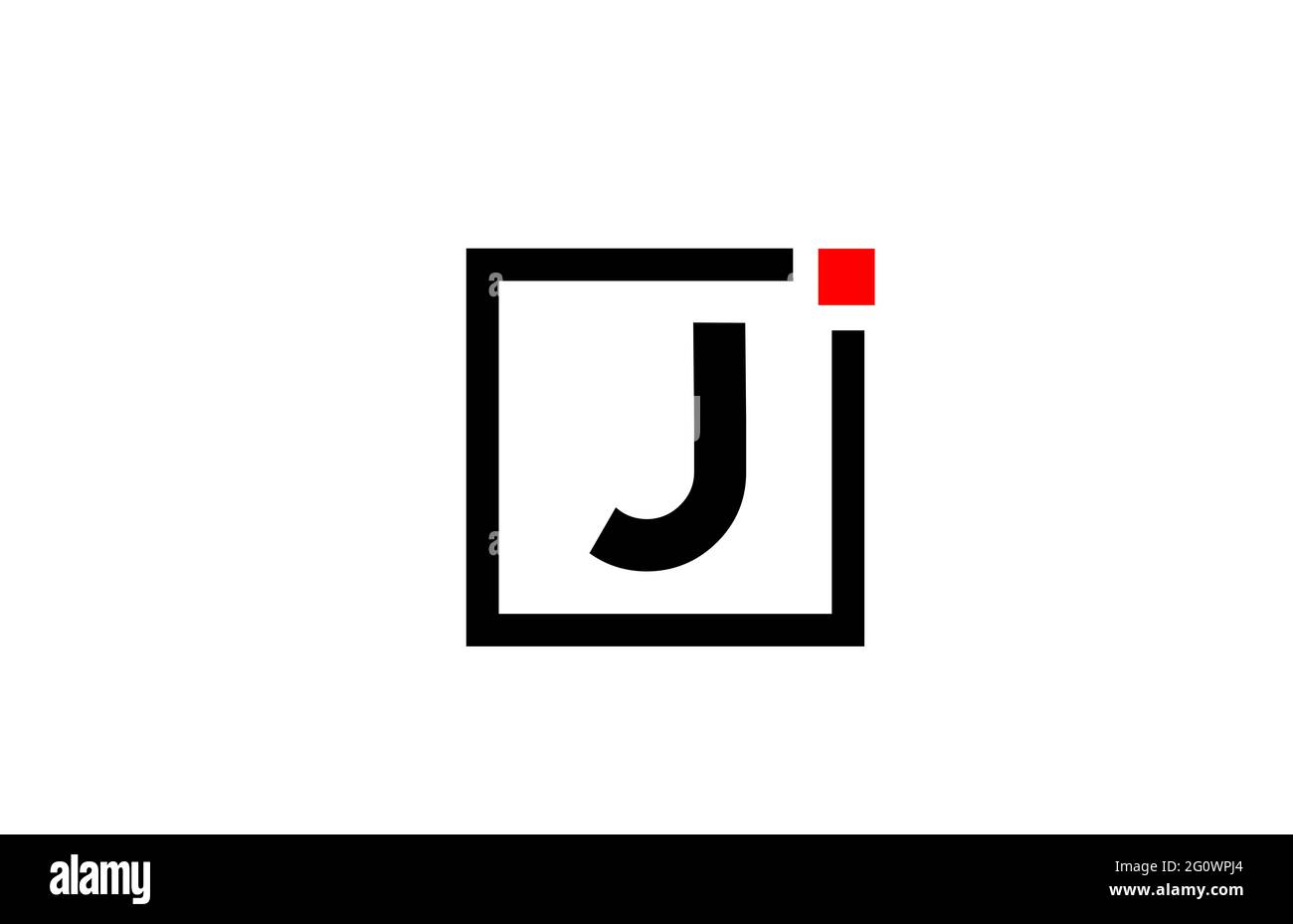 Logo dell'icona lettera J in bianco e nero. Design aziendale e aziendale con punto quadrato e rosso. Modello di identità aziendale creativa Foto Stock