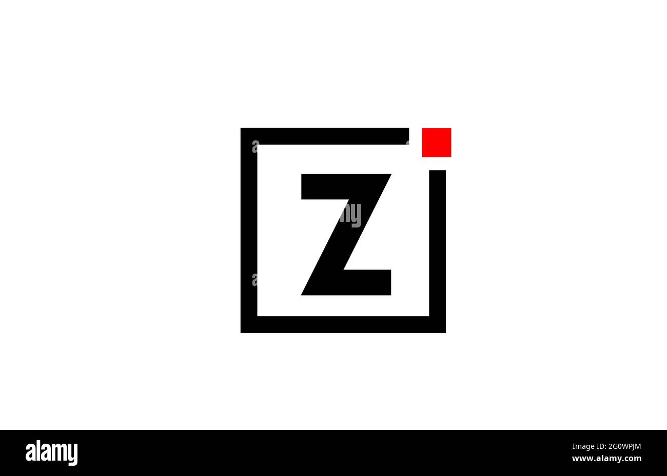 Logo dell'icona della lettera dell'alfabeto Z in bianco e nero. Design aziendale e aziendale con punto quadrato e rosso. Modello di identità aziendale creativa Foto Stock