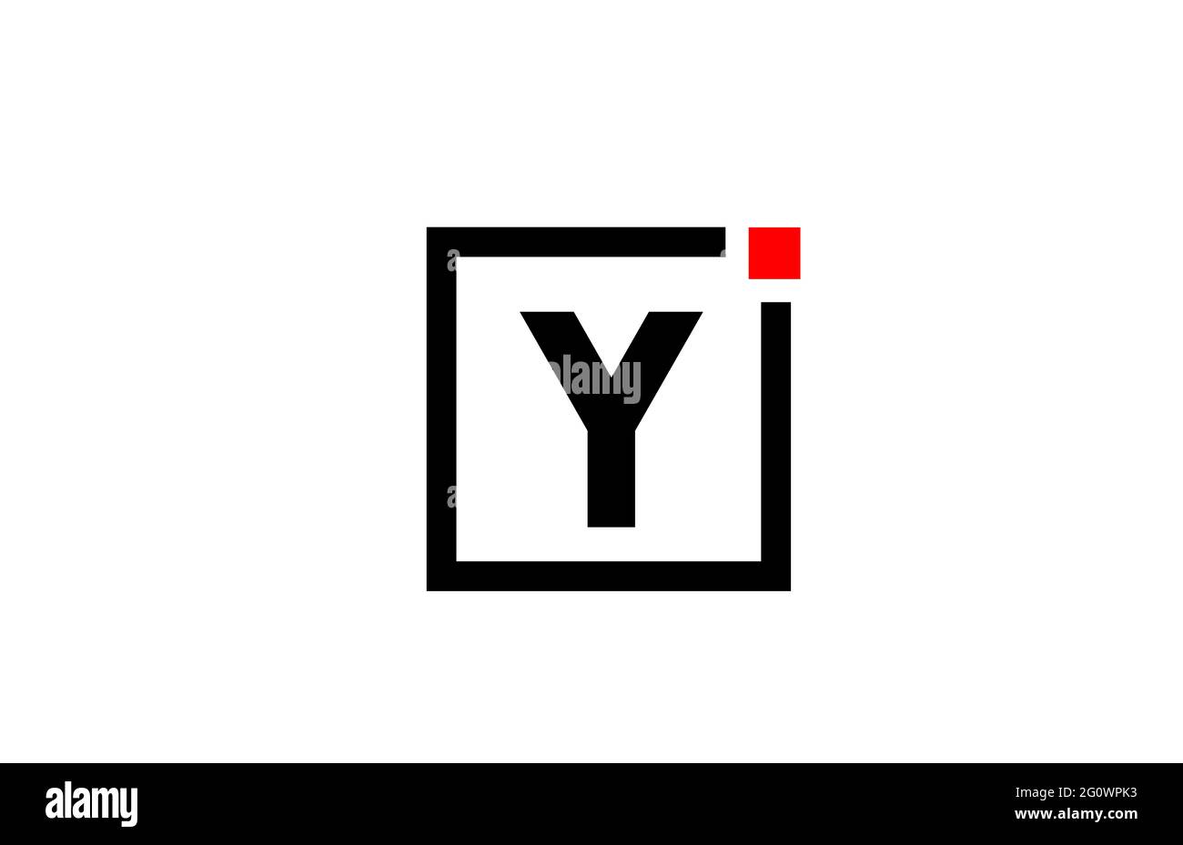 Logo con l'icona della lettera dell'alfabeto Y in bianco e nero. Design aziendale e aziendale con punto quadrato e rosso. Modello di identità aziendale creativa Foto Stock
