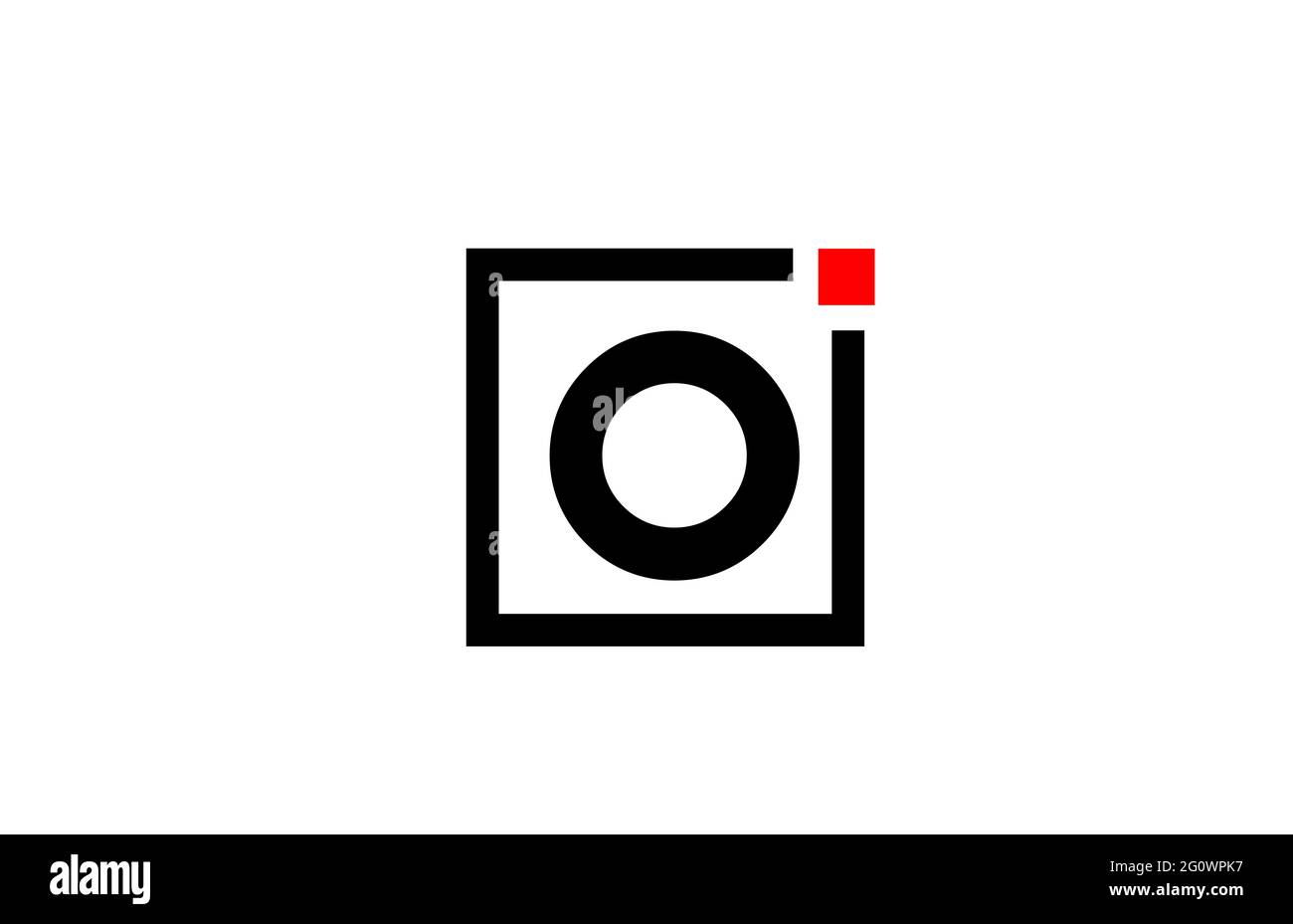 O Logo con l'icona della lettera alfabetica in bianco e nero. Design aziendale e aziendale con punto quadrato e rosso. Modello di identità aziendale creativa Foto Stock