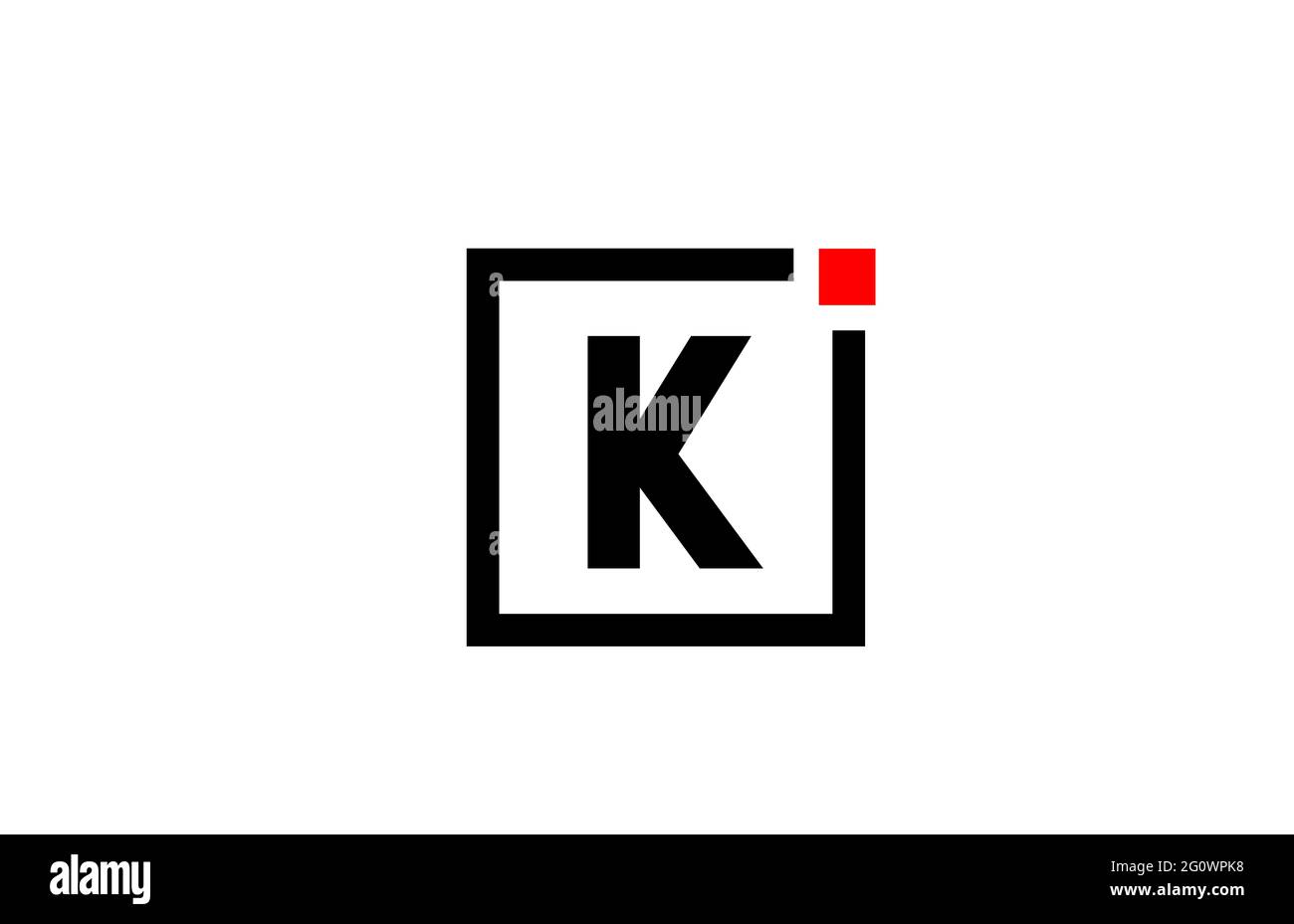Logo dell'icona lettera K in bianco e nero. Design aziendale e aziendale con punto quadrato e rosso. Modello di identità aziendale creativa Foto Stock