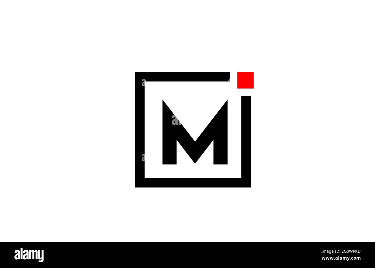 Logo dell'icona lettera M in bianco e nero. Design aziendale e aziendale con punto quadrato e rosso. Modello di identità aziendale creativa Foto Stock